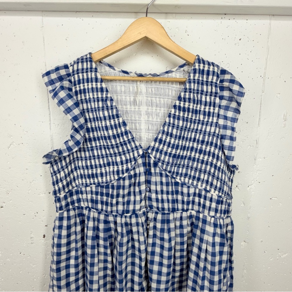 Anthropologie Size 1X Peregrine Blue & White Checkered Gingham Mini Dress - Picture 3 of 15